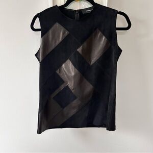 Derek Lam Black Patchwork Leather + Suede Top